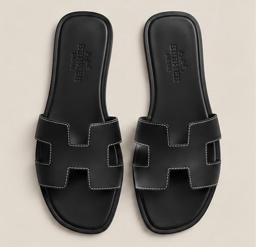 Classic Leather Slide Sandals – Black