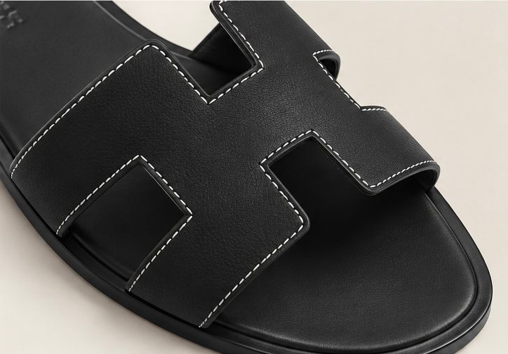 Classic Leather Slide Sandals – Black
