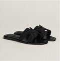 Braided Leather Slide Sandals – Black