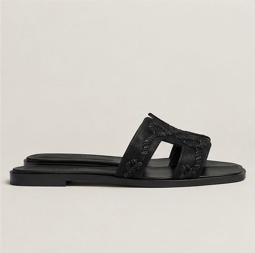 Braided Leather Slide Sandals – Black