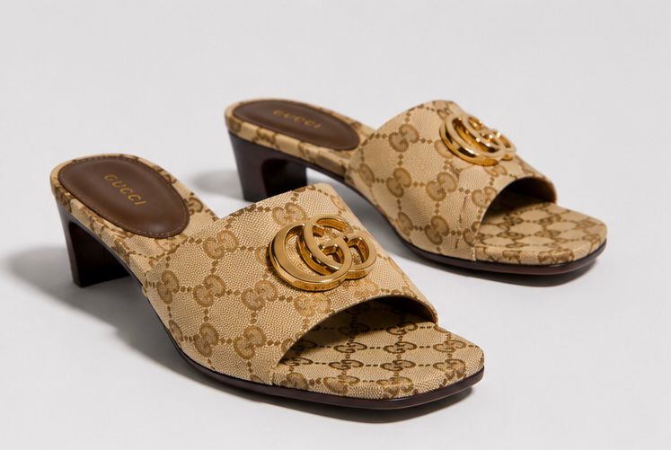 Monogram Canvas Heel Sandals – Beige