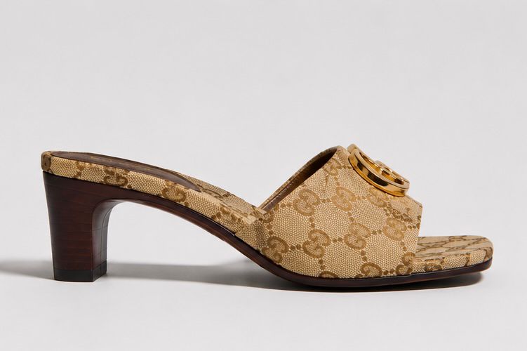 Monogram Canvas Heel Sandals – Beige