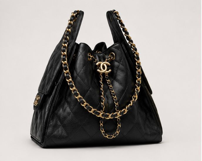 Quilted Chain Bucket Bag – Noir Gold