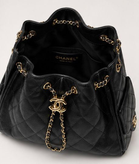 Quilted Chain Bucket Bag – Noir Gold