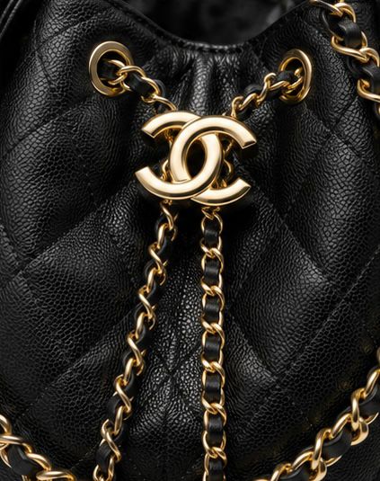 Quilted Chain Bucket Bag – Noir Gold