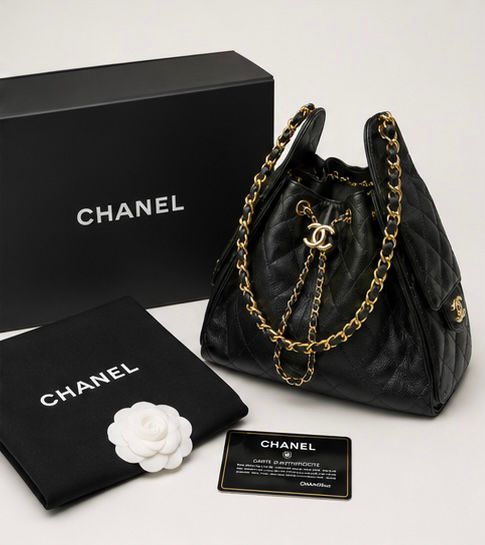 Quilted Chain Bucket Bag – Noir Gold