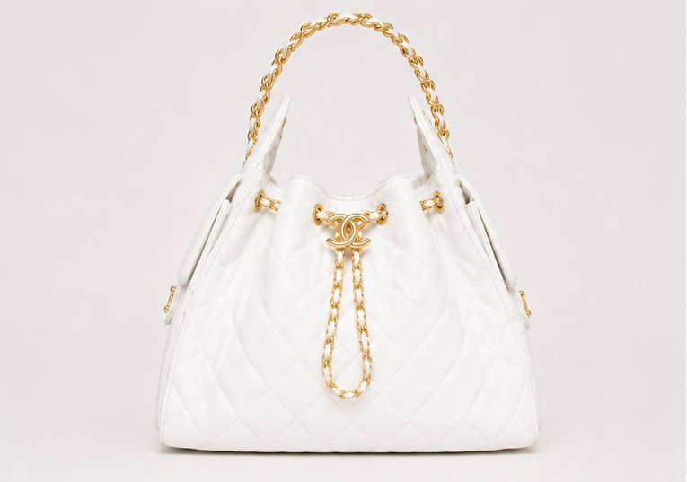 Ivory Quilted Chain Tote – Pearl White
