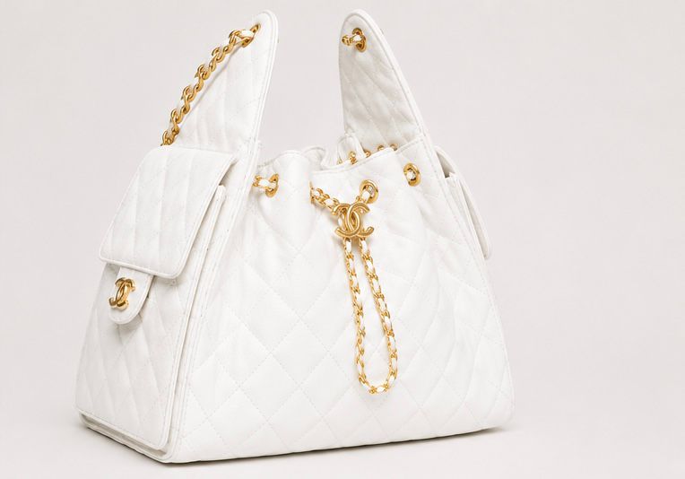 Ivory Quilted Chain Tote – Pearl White