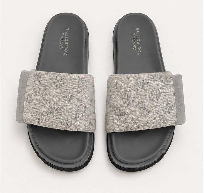Monogram Comfort Slides – Silver Grey