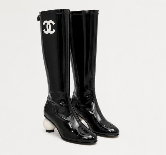Patent Sphere Knee Boots – Black