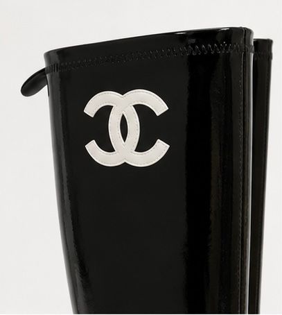 Patent Sphere Knee Boots – Black