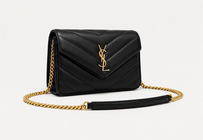 Midnight Chevron Chain Shoulder Bag – Black
