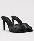 Noir Crystal Mesh Mule Heels
