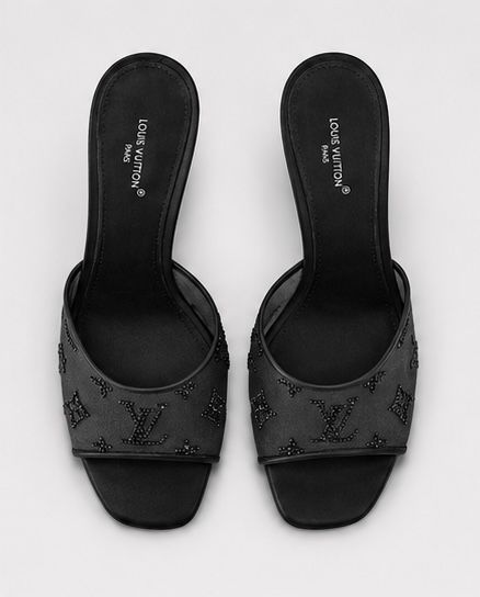 Noir Crystal Mesh Mule Heels