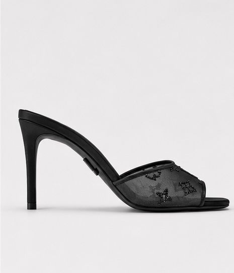 Noir Crystal Mesh Mule Heels