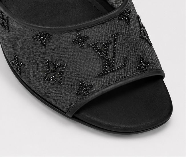 Noir Crystal Mesh Mule Heels