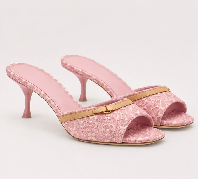 Blush Jacquard Open-Toe Mules
