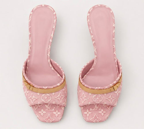 Blush Jacquard Open-Toe Mules