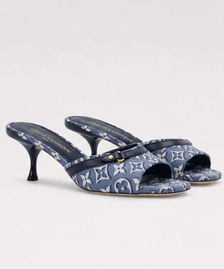 Blue Jacquard Kitten Heel Mules