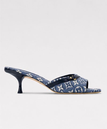 Blue Jacquard Kitten Heel Mules