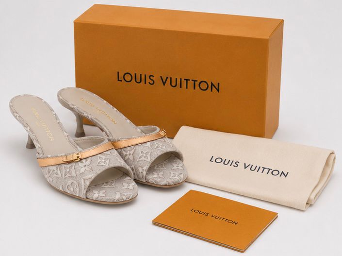Soft Sand Monogram Slide Heels
