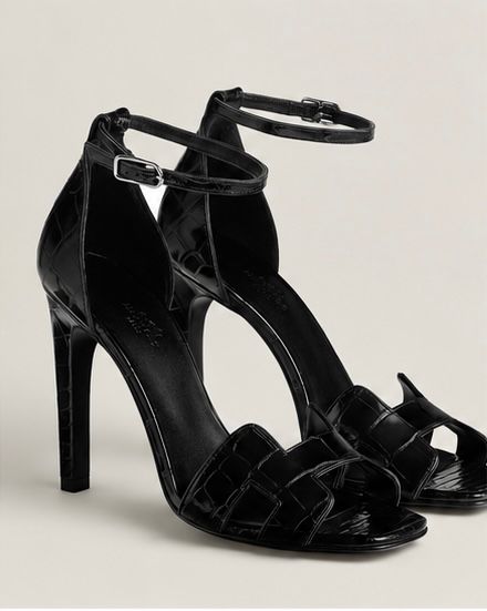 Midnight Croc Embossed Ankle Strap Sandals
