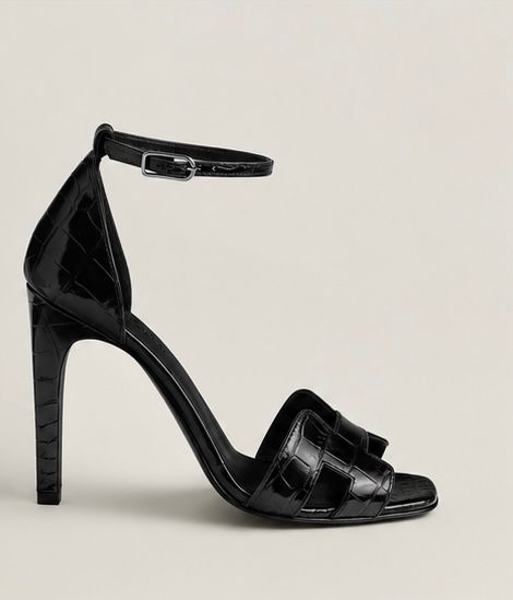 Midnight Croc Embossed Ankle Strap Sandals