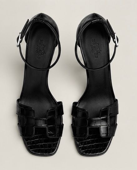 Midnight Croc Embossed Ankle Strap Sandals