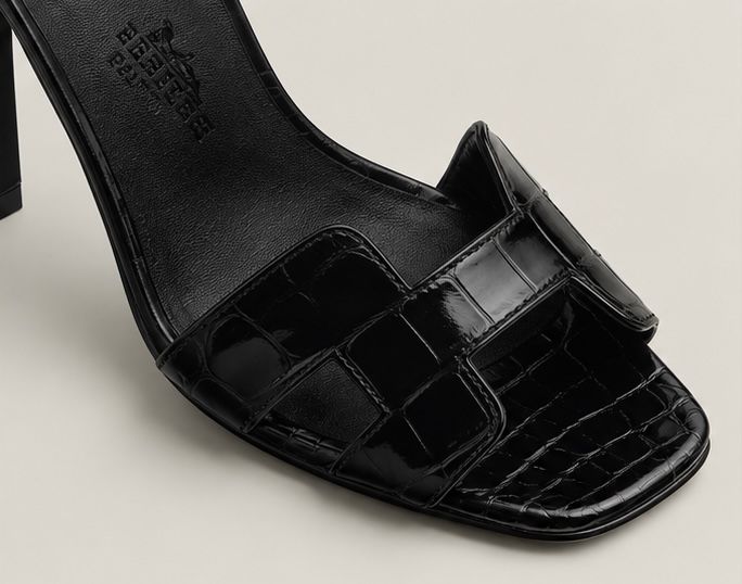 Midnight Croc Embossed Ankle Strap Sandals