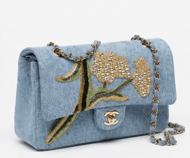 Sky Bloom Embroidered Denim Shoulder Bag
