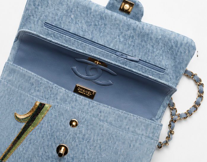 Sky Bloom Embroidered Denim Shoulder Bag