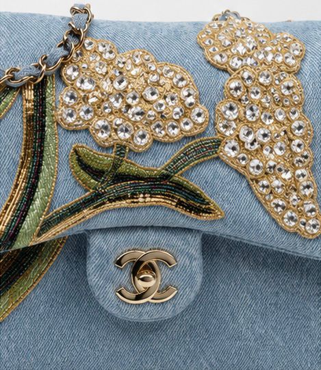 Sky Bloom Embroidered Denim Shoulder Bag