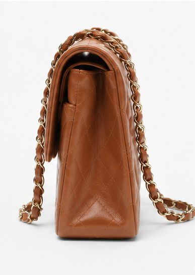 Caramel Quilted Chain Shoulder Bag